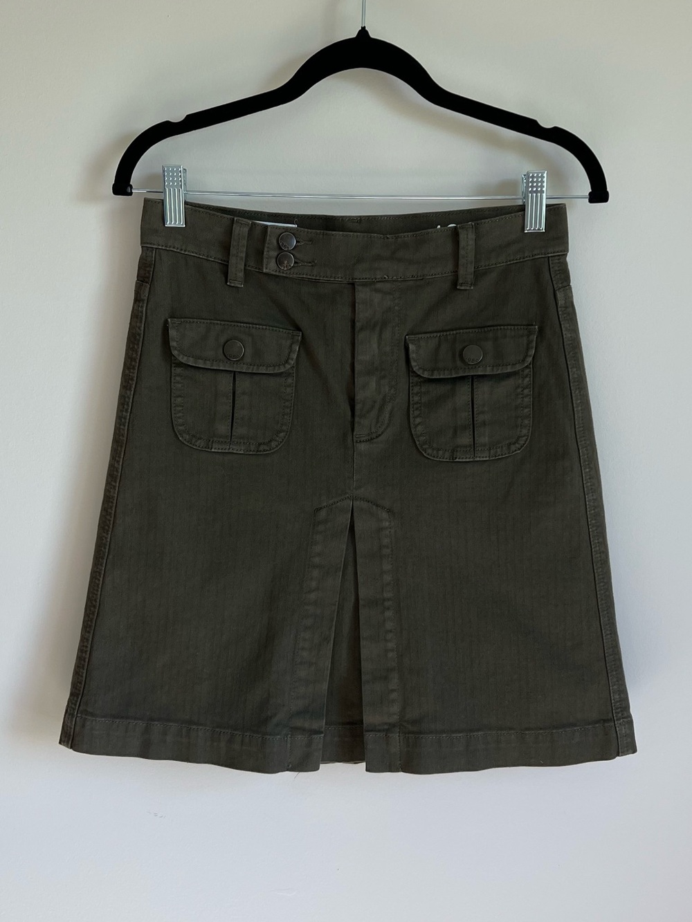 GAP Cotton Olive Green A-Line Utility Skirt with Front and Back Pockets